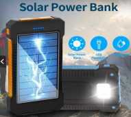 DETENG Power Bank 10000mAh Solar Flashlight Waterproof Dual USB Port - PS-P401